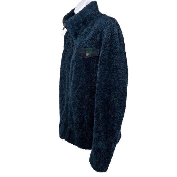Pendleton Womens Large Navy/Green Plaid Full Zip Fuzzy Teddy Jacket Cozy Zip-Up - Picture 5 of 13